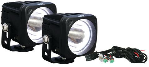 Optimus 3" Square LED Driving Light w/ Halo 10w 15 Deg Narrow Beam (EMARK Certified Pair) by Vision X