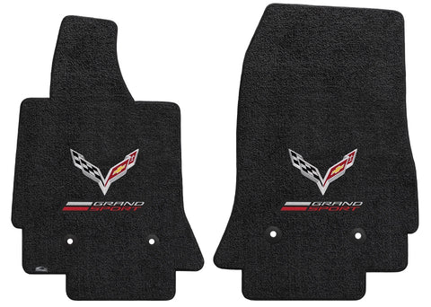 2014-2017 Chevy Corvette "Flags + Grand Sport Logo" Ultimate FRONT Seat Floor Mats (Jet Black) by Lloyd Mats