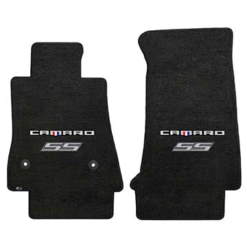 2016-2017 Chevy Camaro "Camaro Logo + Silver SS Logo" Ultimat FRONT Seat Floor Mats (Ebony) by Lloyd Mats
