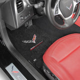 2014-2017 Chevy Corvette "Flags + Grand Sport Logo" Ultimate FRONT Seat Floor Mats (Jet Black) by Lloyd Mats