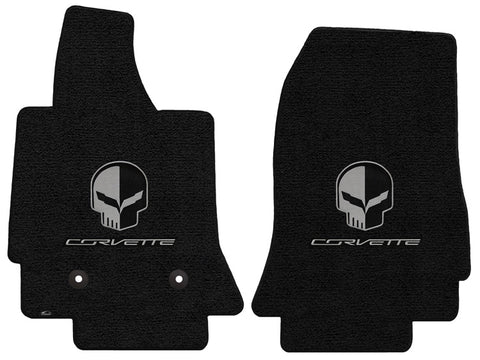 2014-2017 Chevy Corvette "Jake Skull Logo + Corvette" Ultimats FRONT Seat Floor Mats (Jet Black) by Lloyd Mats