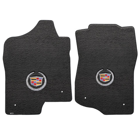 2007-2014 Cadillac Escalade (EXT Models) "Cadillac Logo" Velourtex FRONT Seat Floor Mats (Ebony) by Lloyd Mats