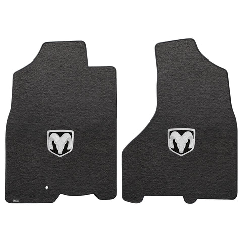 2009-2012.5 Dodge Ram 1500 (Crew Cab) "Silver RAM Logo" Velourtex FRONT Seat Floor Mats (Dark Slate) by Lloyd Mats