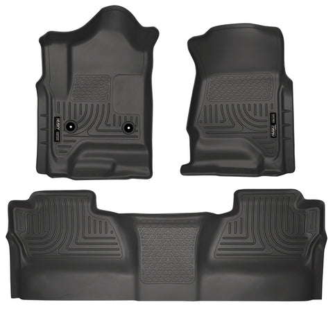 Husky WeatherBeater FRONT + BACK SEAT Floor Liners 2014-2018 Chevy Silverado GMC Sierra Crew Cab 1500