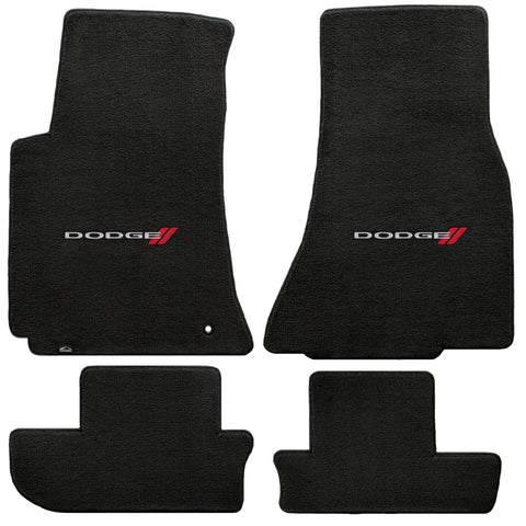 2008-2010 Dodge Challenger "Dodge Logo" Velourtex Front and Back Seat Floor Mats (Ebony) by Lloyd Mats