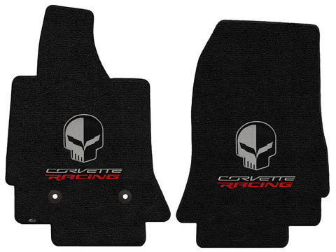 2014-2017 Chevy Corvette "Jake Skull + Corvette Racing Logo" Ultimats FRONT Seat Floor Mats (Jet Black) by Lloyd Mats