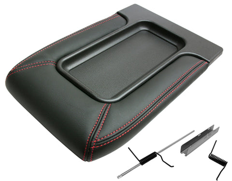 Replacement Center Console Lid 1999-2006 Chevy Silverado GMC Sierra, Avalanche Suburban, Tahoe, Yukon (Black w/ Red Stitching)