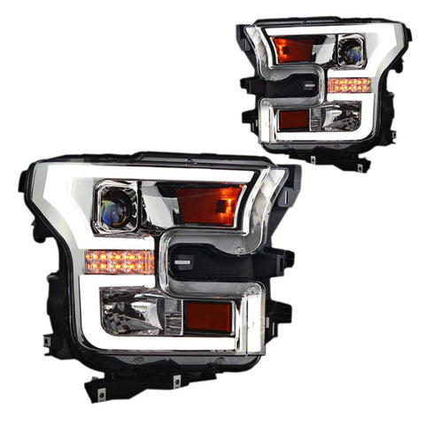 2015-2017 Ford F-150 (w/ OEM Halogen Lights) IPCW Chrome Projector Headlights w/ DRL