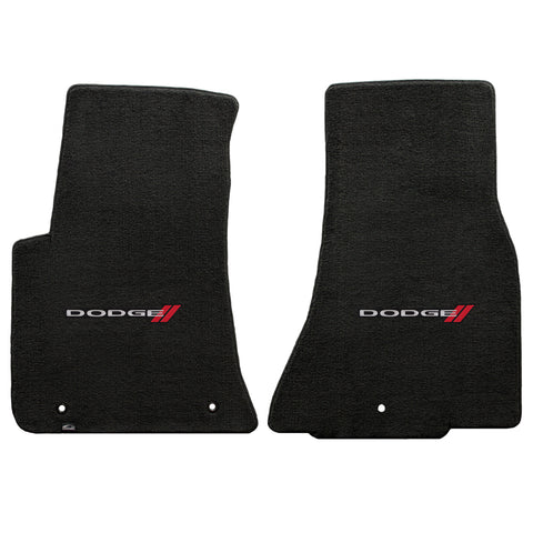 2011-2015 Dodge Challenger "Dodge Logo" Velourtex FRONT Seat Floor Mats (Ebony) by Lloyd Mats