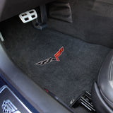 2005-Mid2007 Chevy Corvette "C6 Logo" Velourtex FRONT Seat Floor Mats (Ebony) by Lloyd Mats