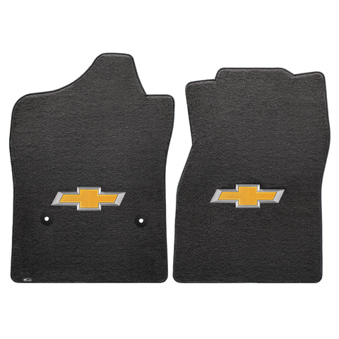 2014-2015 Chevy Silverado (1500 Standard Cab) "Bow Tie Logo" Velourtex FRONT Seat Floor Mats (Ebony) by Lloyd Mats