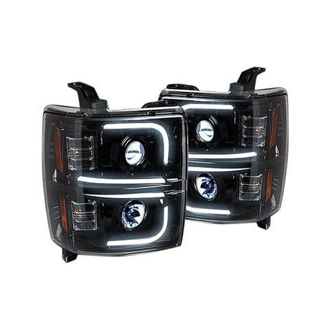 RECON Black LED Projector Headlights w/ DRL 2015-2017 Chevy Silverado 2500 3500