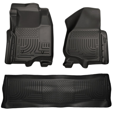 Husky WeatherBeater FRONT + BACK SEAT Floor Liners 2011-2012 Ford F250/F350/F450 SuperDuty Crew Cab (No Man Trans Case) (Models w/out foot rest)
