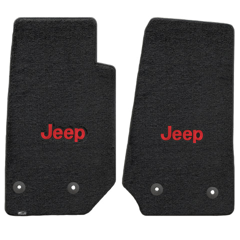 2014-2015 Jeep Wrangler 2Door "Red JEEP Logo" Velourtex FRONT Seat Floor Mats (Black) by Lloyd Mats