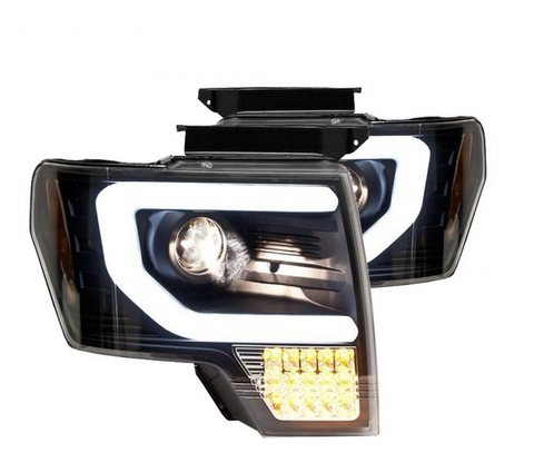 2009-2014 Ford F-150 (w/ OEM Halogen Lights) IPCW Black Projector Headlights w/ DRL
