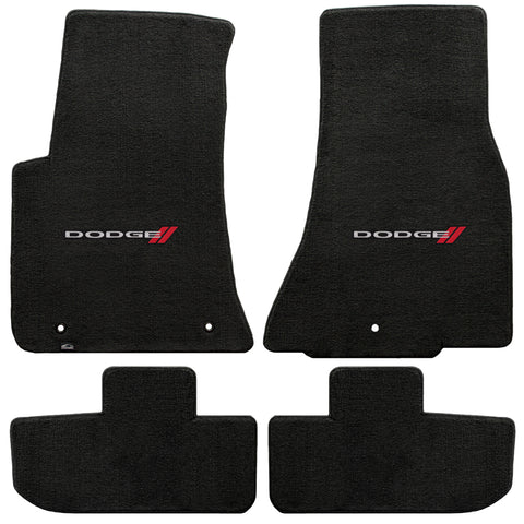 2011-2015 Dodge Challenger "Dodge Logo" Velourtex Front and Back Seat Floor Mats (Ebony) by Lloyd Mats