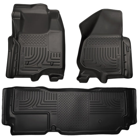 Husky WeatherBeater FRONT + BACK SEAT Floor Liners 2012-2016 Ford F250/F350/F450 SuperDuty Super Cab (No Man Trans Case) (Models w/ Foot Rest Only)