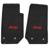 2014-2015 Jeep Wrangler Unlimited "Red JEEP Logo" Velourtex FRONT Seat Floor Mats (Black) by Lloyd Mats
