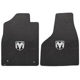 2012.5-2015 Dodge Ram 1500 (Quad Cab) "Silver RAM Logo" Velourtex FRONT Seat Floor Mats (Ebony) by Lloyd Mats