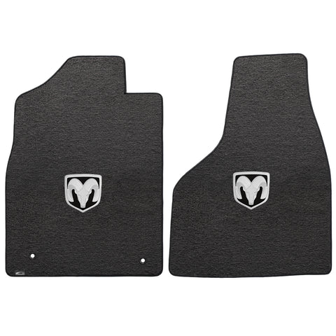 2012.5-2015 Dodge Ram 1500 (Quad Cab) "Silver RAM Logo" Velourtex FRONT Seat Floor Mats (Ebony) by Lloyd Mats