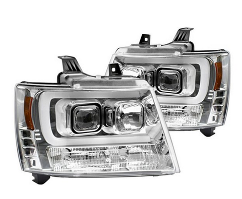 2007-2014 Chevy Avalanche, Chevy Suburban, Chevy Tahoe IPCW Chrome Projector Headlights (Pair) w/ DRL