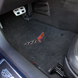 Mid2007-2013 Chevy Corvette "C6 Logo" Velourtex FRONT Seat Floor Mats (Ebony) by Lloyd Mats