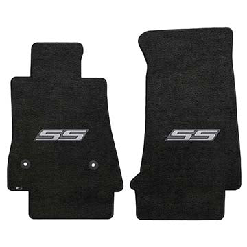 2016-2017 Chevy Camaro "Silver SS Logo" Velourtex FRONT Seat Floor Mats (Ebony) by Lloyd Mats