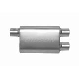 4" x 9" x 13" Oval Superflow Stainless Muffler (2" In Offset 2" Dual Out) by Gibson Performance