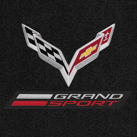 2014-2017 Chevy Corvette "Flags + Grand Sport Logo" Ultimate FRONT Seat Floor Mats (Greystone) by Lloyd Mats