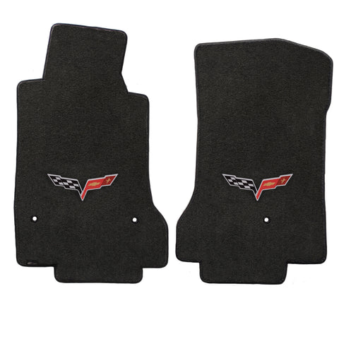 Mid2007-2013 Chevy Corvette "C6 Logo" Velourtex FRONT Seat Floor Mats (Ebony) by Lloyd Mats
