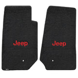 2007-2013 Jeep Wrangler Unlimited "Red JEEP Logo" Velourtex FRONT Seat Floor Mats (Black) by Lloyd Mats