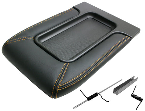 Replacement Center Console Lid 1999-2006 Chevy Silverado GMC Sierra, Avalanche Suburban, Tahoe, Yukon (Black w/ Gold Stitching)