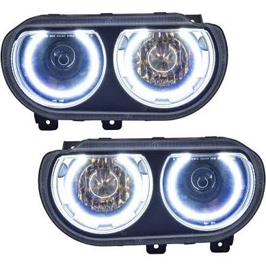 2008-2014 Dodge Challenger (Models w/ OEM Projector Headlights Only) Oracle Halo Headlights (Complete Assemblies) BLACK