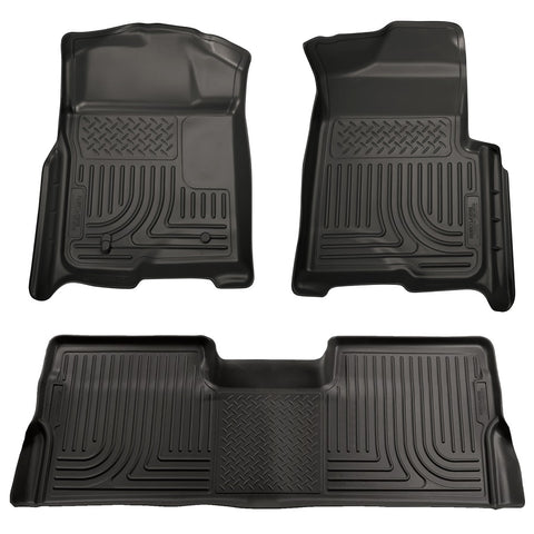 Husky WeatherBeater FRONT + BACK SEAT Floor Liners 2008-2010 Ford F250/F350/F450 SuperDuty Super Cab (No Man xfer Case)